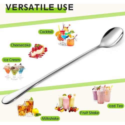 9 Ice Cream Spoons Long Handle Iced Tea Spoons Thicken Heavy Duty 2Pcs | Upgrade Anti-bent Dishwasher-safe Coffee Spoons Stainless Steel Reusable for Stirring Drinks Honey Sundaes Dessert Coffee Bar