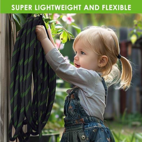 Non-Expandable Garden Hose 100 ft, Ultra Lightweight & Flexible Water Hose With 10-Pattern Spray Nozzle, Full Length Leak-Proof Design, High-Density Fabric & Shut-Off Valve, Hose Straps