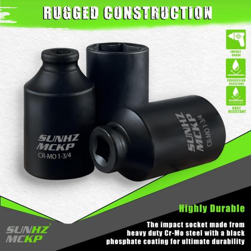 SUNHZMCKP 1/2 Inch Drive Impact Socket, SAE 1-3/4 In Deep Socket, CR-MO, 6 Point Axle Nut Socket for Easy Removal of Axle Shaft Nuts (1-3/4)