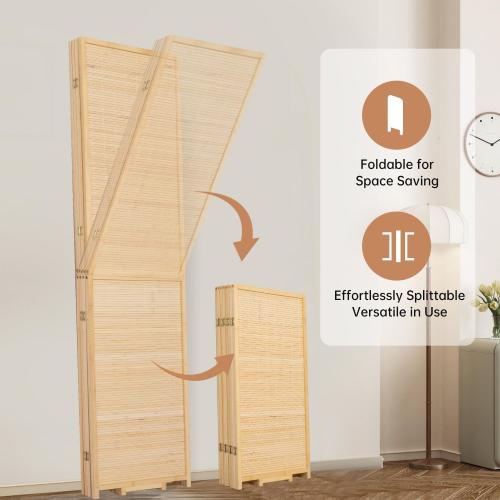 Room Divider Folding Privacy Screens,Hand-Made Natural Bamboo Room Dividers | Freestanding & 2-in-1 Function, Effortless Setup, 4 Panel Wall Divider(67''Hx70.8''W),Portable Room Partitions and Separators