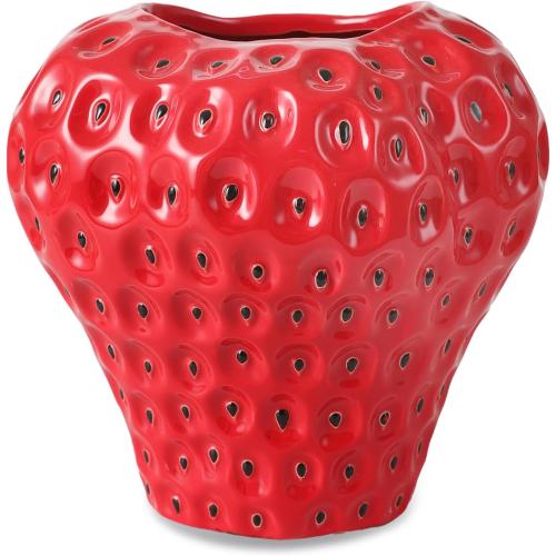 Strawberry Ceramic Flower Vase, Decorative Cute Ornament Vase for Aesthetic Decor Flower Arrangement, Unique for Colorful Modern Vintage Home Kitchen Office Decor Centerpiece, Red 7inch