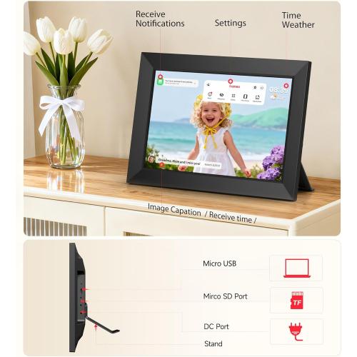 BIGASUO Digital Picture Frame, 10.1 Frameo Digital Frame WiFi with 32GB Memory, 1280x800 IPS Touch Screen, Send Photos/Videos from Your Phone Anywhere, Photo Gifts for Parents and Grandparents
