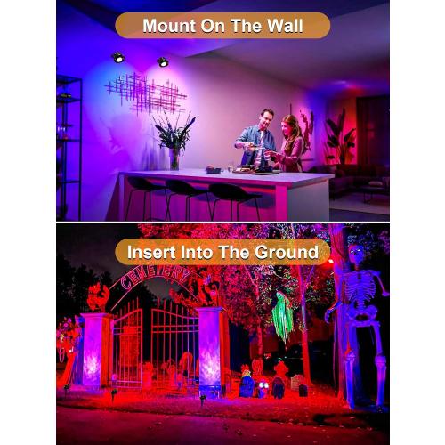 ZUCKEO 15W Christmas Spotlights Outdoor Spot Lights RGB Color Changing Landscape Lights, 120V Waterproof LED Spotlight with Remote & Plug for Yard Garden Path House Halloween Decorations (2Pack)