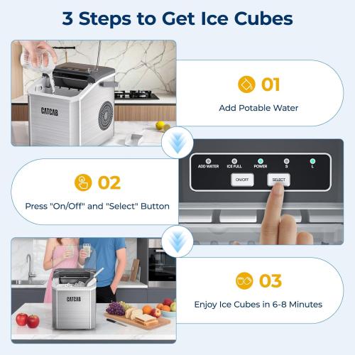 Countertop Ice Maker Machine with Handle, 9 Ice Cubes in 6 Mins, 26.5Lbs/24H, 2 Sizes of Bullet Ice, Auto-Cleaning Portable Ice Machine for Home Kitchen Party RV Camping, Stainless Steel Silver
