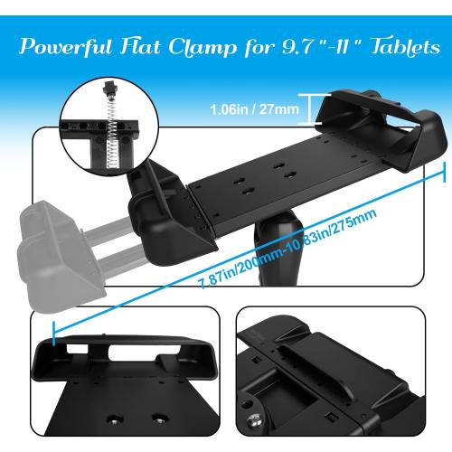 Tablet Mount for Truck,for 9.7 - 11 Tablet, Aluminum Heavy Duty Shockproof Ipad Mount, 1.5 Ball Drill Base Tablet Holder for Car,Boat, Dashboard,RV (9.65“ x 7.4”)