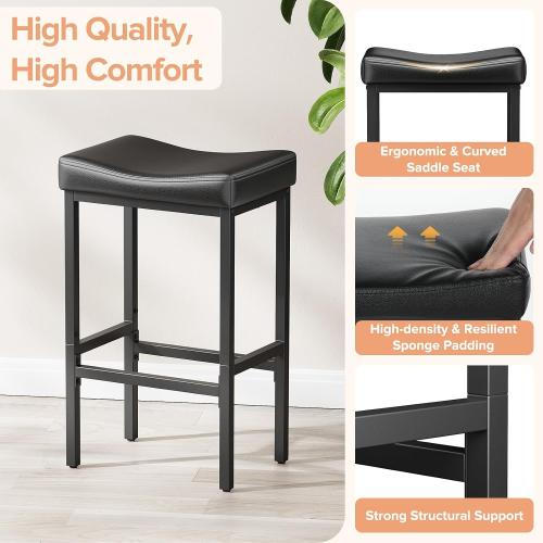 24 Inch Counter Height Bar Stools Set of 2, Compact Counter Stools for Small Spaces, Premium Faux Leather Barstools with Right-Sized Saddle Seat & Metal Legs, 15-Minute Easy Assembly, Black