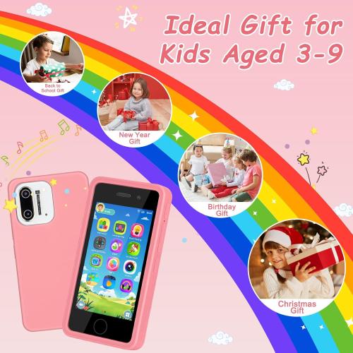 3.97 Touchscreen Kids Toys Smart Phone, Kids Phone with Games & Dual Camera, Toddler Toys Phone, Boys and Girls Learning Toy Phone for 3-9 Years Old (Pink)