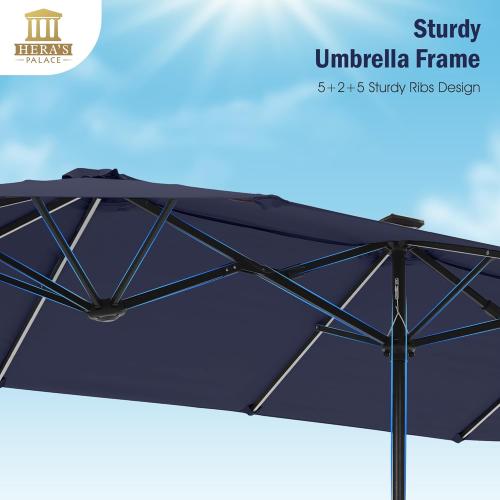HERA'S PALACE 13ft Patio Umbrella with 120 LED Solar Lights Double Sided Outdoor Umbrella for Patio 8 Colors Changing Table Umbrella Outdoor Patio for Garden Pool