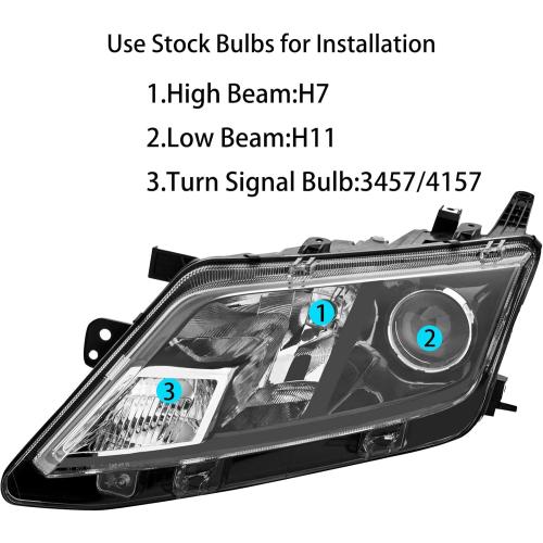 Pair Headlight Assembly Set For 2010 2011 2012 Ford Fusion S SE SEL Hybrid Sport Sedan Replacement Halogen Headlamps Matte Black Housing Clear Lens Passenger and Driver Side Front Bumper Lights(LH&RH)