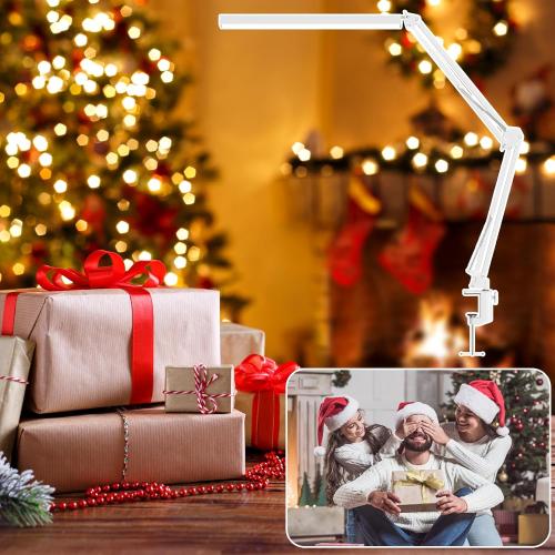 LED Desk Lamp, Manicure Table Lamp, 16 Lamp Head, Dimmable Eye-Caring Drafting Light with 3 Color Modes, 10 Brightness Levels & Adapter, Memory Function(White)
