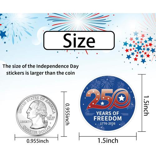 Heyfibro 500 PCS 1.5 Inch 250th Anniversary Stickers Semiquincentennial Stickers Roll for Independence Day Events Party Favors Cards Gift Packing Candy Bags (250th Anniversary 2)