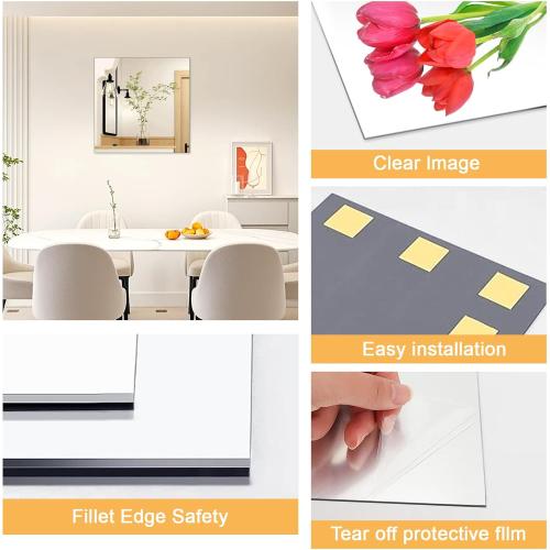 DARENYI 20x20 in Acrylic Mirror Sheet for Wall, 2.5mm Thick Unbreakable Non Glass Body Mirror Tile Self Adhesive Mirror Stickers Rectangular Wall Mirror for Bathroom Bedroom Home Gym Door Decor