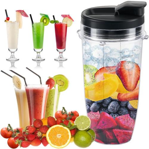 Replacement 24oz Blender Cup with Sip & Seal Lid For Nutri Ninja BL450 BL456 BL480 BL482 BL640 BL642 BL682 BN401 BN751 BN801 Foodi SS101 SS151 SS351 SS401 Ninja Blender Auto IQ Blade, 2-Pack …