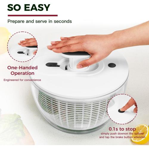 Kitexpert Effective Large Salad Spinner 6.3 Qt,Easy to use pro Pump Spinner with Bowl, One-Handed Pump Dishwasher Safe Multiple Use Spinner-Black