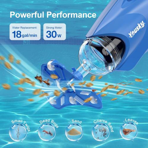 Pool Vacuum for Above Ground Pool: Cordless Handheld Pool Vacuum w/Telescopic Pole, Rechargeable Swimming Pool Cleaner for Inground Pools and Hot Tubs, Powerful Suction up to 18 Gallons/Min.