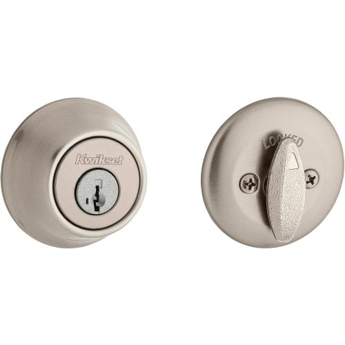 Kwikset 660 Deadbolt Deadbolt Lock, Satin Nickel Round Exterior Keyed Front Entry Door, Pick Resistant SmartKey Rekey Security, Single Cylinder Dead Bolt, with Microban Protection
