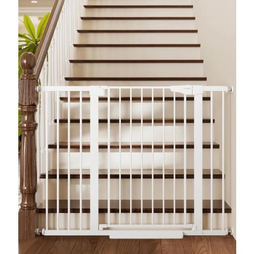 Cumbor 36 Extra Tall Baby Gate for Stairs, 29.7-48 Wide Dog Gates for Doorways, Auto Close Safety Gate for Babies and Pets, Easy Install, Pressure Mounted, Fits Doorways, Stairs, Entryways, White