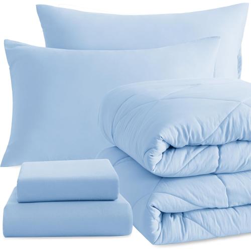 ZzLPP.... size Twin Comforter Set with Sheets, 5 Pieces Soft and Breathable Bedding Set, Twin Bed in a Bag, Down Alternative Comforter Set Solid Color All Season, Kids Bedding Set, Aqua
