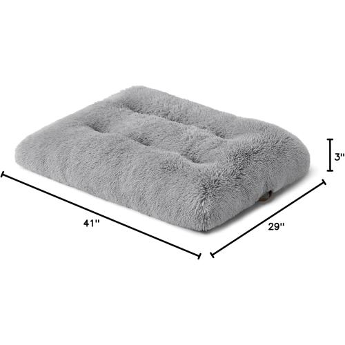 Washable Medium Dog Bed for Crate, Faux Fur Dog Crate Pad for Medium Breed, Plush Soft Comfort Dogs Sleeping Mat, Anti-Slip Pet Kennel Pad, Grey