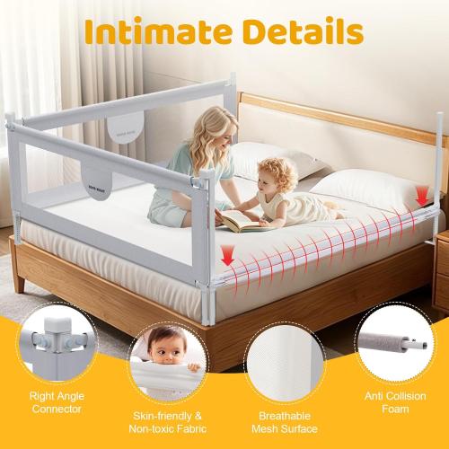 omzer Bed Rail for Toddlers - 3 Sides Safety Baby Bed Rail Guard with Child Lock, Infants Height Adjustment Queen Size Bed Rail for Toddlers,78.74X78.74X59