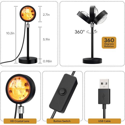 UNTESTED...Sunset Lamp Projection Led Lights with Remote, Multicolor Colors Night Light 360° Rotation Rainbow Lights 4 Modes Setting for Photography/Selfie/ Party/Home/Living Room/Bedroom Decor, Gifts for Women
