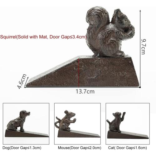 Sungmor Heavy Duty Cast Iron Squirrel Door Stops | Decorative Cute Animal Statue Metal Door Stopper Wedge with Non-Slip Mat | Solid & Antique Style Windproof Door Holder for Patio Garden Farmhouse