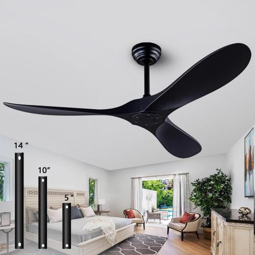 52 Ceiling Fans with Remote Control without Light, Modern Reversible DC Motor Indoor Outdoor 3 Blade Ceiling Fan for Patio, Bedroom and Farmhouse (Black)