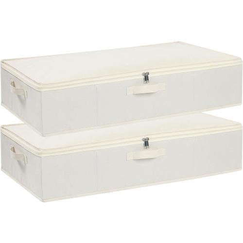 2 Pack- Beige- 23.6 x 11.8 x 5.9 Inch Under the Bed Storage Bins, Closet Organizers with Reinforced Handles for Blanket, Sheets, Pillows, Towels, Shoes