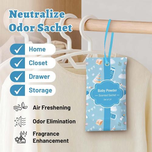 STRN Scented Sachets for Drawer and Closet, Baby Powder Scent 14 Packs | Long-Lasting Sachets, Small Space Air Freshener for Wardrobes
