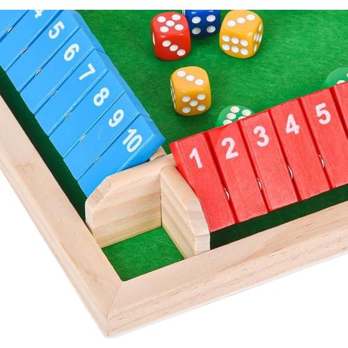 Shut The Box Game Wooden - Travel Board Game Small Size 8.6 Inch - Close The Box Dice Game - 8 Dice 10 Numbers