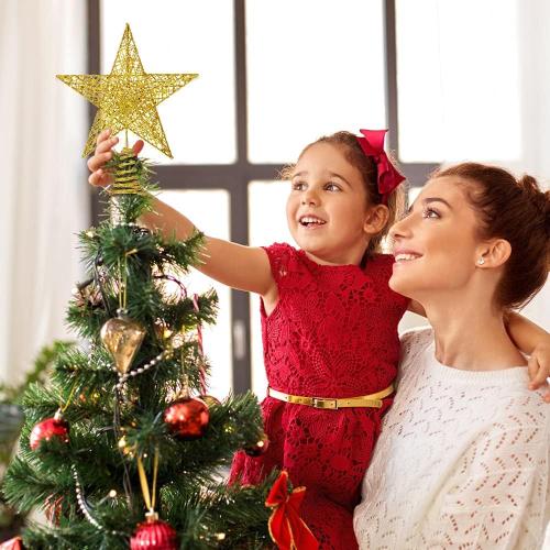 Christmas Tree Toppers Xmas Glitter Gold Hollow Star Treetop Topper for Christmas Tree Decoration. 1
