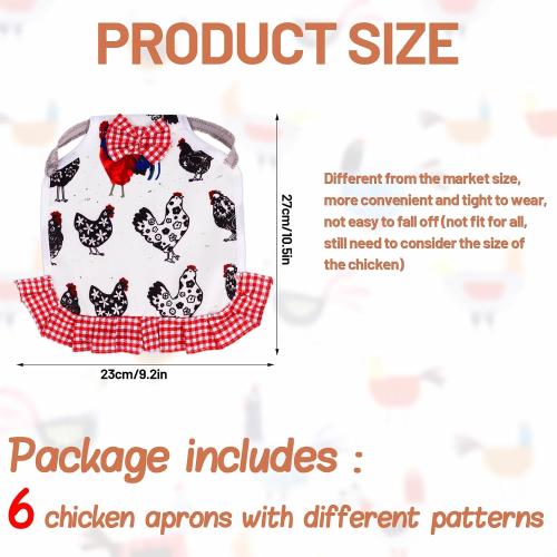 6Pcs Chicken Saddle for Hens, Chicken Aprons for Hens, Chicken Saddles Protector Poultry Hen Wing Back Protector with Elastic Strap Chicken Jacket Hens Saddles for Hen Feather Fixer Supplies