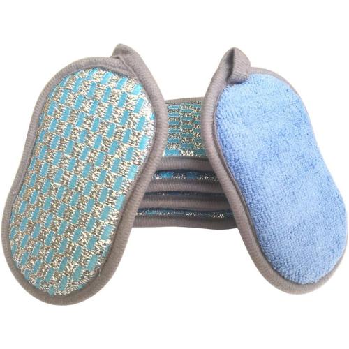Multi-Purpose Scrub Sponges for Kitchen Scrub-it-Non-Scratch Double-Side Double-Effect Microfiber Sponge Along with Heavy Duty Scouring Power-Effortless Cleaning of Dishes Pots Pans Pack of 6 (Blue)