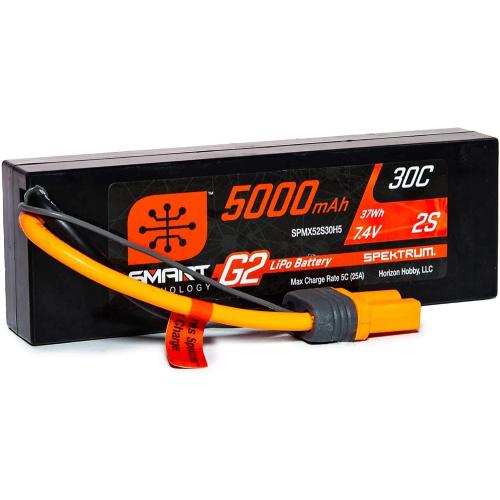 Spektrum 7.4V 5000mAh 2S 30C Smart LiPo G2 Hard Case: IC5, SPMX52S30H5