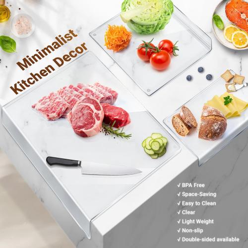 3PCS Acrylic Cutting Board with Counter Lip, Cutting Boards Set, Clear Cutting Boards for Countertop, Non Slip Cutting Board for Kitchen Utensils, Kitchen Decor, House Warming Gifts New Home