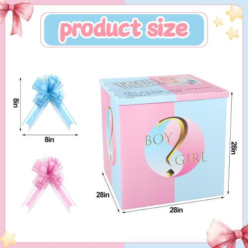 AmazingSpark 28in Giant Gender Reveal Gift Box with Lid Kit Oversized Gender Reveal Balloon Box Large Pull Bows for Baby Shower Birthday Party Decor(Boy or Girl 2)