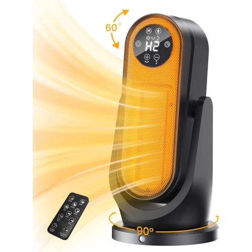 Black Space Heater for Indoor Use, Two-way Oscillation Portable Heater, 1200W Electric Heater with Human Body Sensor 4 Modes Overheat Protection, 12H Timer PTC Ceramic Heaters for Bedroom Living Room Office