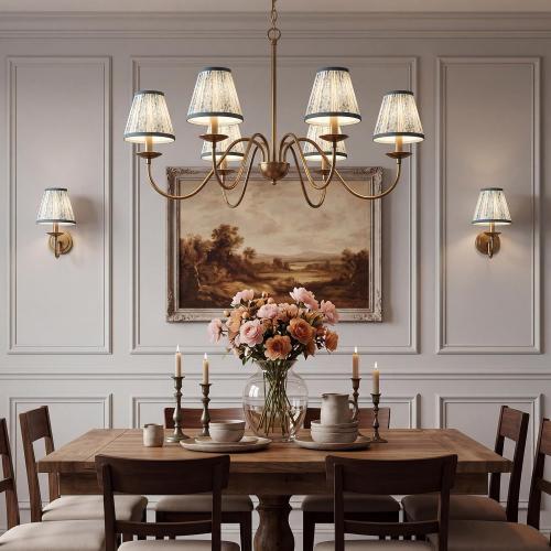 Zhengmy 6 Pcs Pleated Chandelier Lamp Shades, Blue Floral Stripe