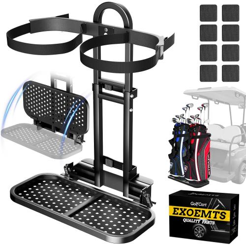 Foldable Golf Cart Rear Seat Bag Holder, Upgraded Golf Cart Rear Seat Bag Rack ONLY FITS 8-Inch Max Width Grab Bar, for 4-Seater EZGO Club Car Yamaha, Preinstalled, Space-Saving, No-Drill