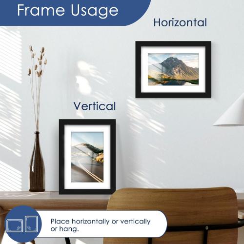 PEALSN 5x7 Picture Frame Set of 6, Display Pictures 4 x 6 with Mat or 5 x 7 without Mat for Wall Mounting or Table Top Display, Photo Frames Collage for Wall Decor, Black.