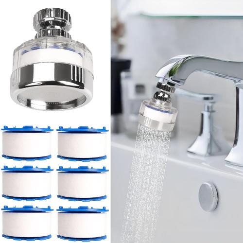 7Pcs Sink Water Filter with Filter Elements Set, Universal Sink Faucet Filter 360°Rotating, Sink Faucet Filter Removes Fluoride Hard Water, Tap Water Filter for Home Kitchen Sink