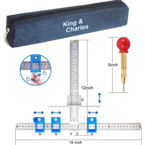 King&Charles Metal Cabinet Hardware Jig & Auto Center Punch Set