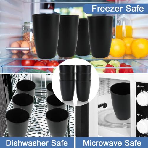 Wheat Straw Cups 20 OZ Set of 6, Unbreakable Drinking Cup Reusable, Alternative to Plastic Cups Reusable, Dishwasher Safe Drinking Glasses for Kitchen Water Tumblers (Black)