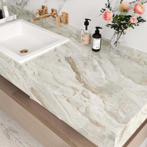 Large Gold Marble Contact Paper for Countertops 24 x 394 Shiny Marble Counter Top Peel and Stick Waterproof Wallpaper Vinyl Wrap Removable Granite Contact Paper for Kitchen Cabinets Desk