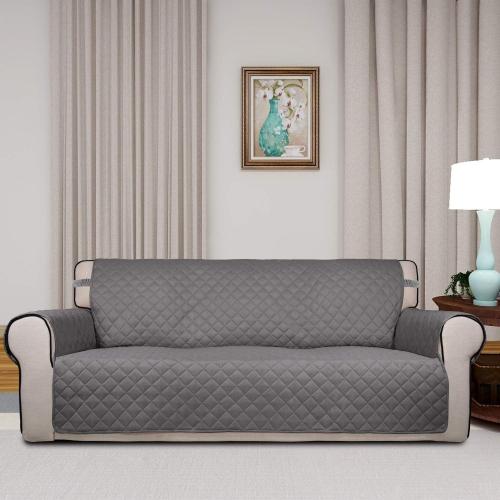 Color Grey PureFit Reversible Quilted Sofa Cover, Water Resistant Slipcover Furniture Protector, Washable Couch Cover with Non Slip and Elastic Straps for Kids, Dogs, Pets (Sofa, Gray/Light Gray)