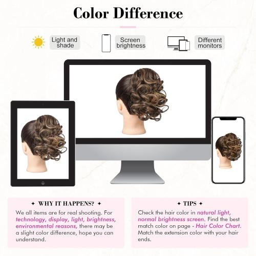 REECHO Ponytail Extension, 9 Claw Clip in Short Curly Wavy Pony Hair Extension Jaw Clip on Pony Tail HP001 Hairpiece for Women - Chestnut Brown with Golden Highlights