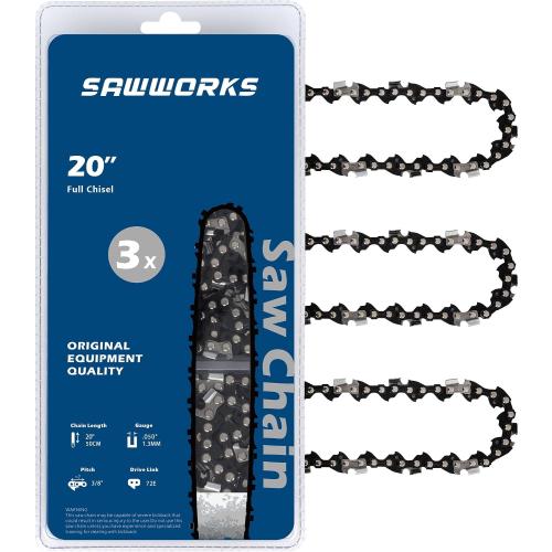 SawWorks 20 Inch Chainsaw Chain 3/8 Pitch .050 Gauge 72 Drive Links