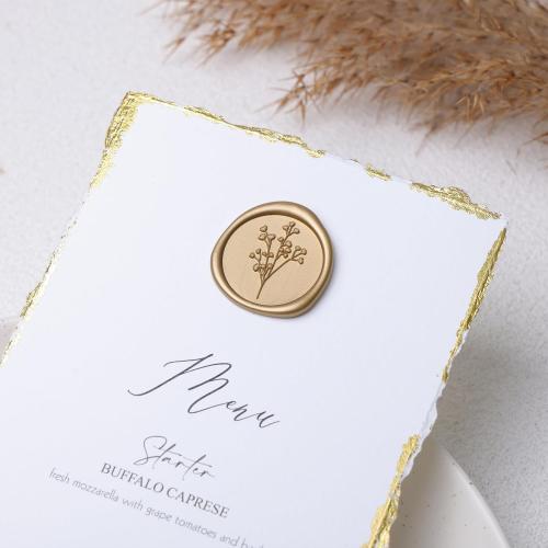 UNIQOOO Wax Seal Stickers - Baby‘s Breath Wedding Invitation Envelope Seal Stickers, Botanical 50 Pcs Self- Adhesive Antique Gold Stickers, Perfect for Invitation, Gift Wrapping, Crafts (Light Gold)