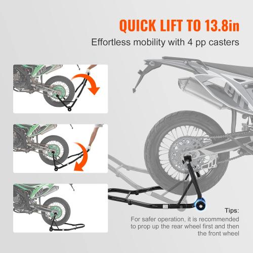 vevor Motorcycle Stand Lift 850lbs Front Rear Combo Stand Lift Stand Front Wheel Fork Stand Rear U L Fork Swingarm Spool Stand Compatible with Most Yamaha Honda Kawasaki Suzuki Motorcycles Black