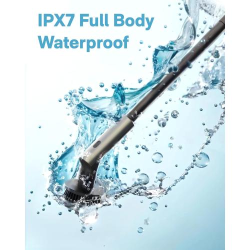 HOTO Cordless Electric Spin Scrubber, IPX7 Full Body Waterproof Bathroom Cleaning Brush, Max 22 in-lb, Shower Scrubber Brush with Long Handle, 6 Brush Heads, Power Scrubber for Bathroom, Floor, Tile